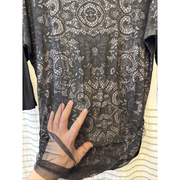 Edista Y2k 3/4‎ Sleeve Sheer Lace Blouse Large Black Tan Gothic Fairy Grung Usa - Picture 4 of 7